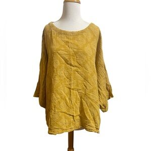J Jill Pure Jill Boho Cotton Mustard Yellow Top